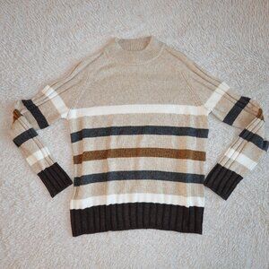 Women's Size Large St John's Bay Striped Mock Neck Pull Over Long Sleeve Sweater